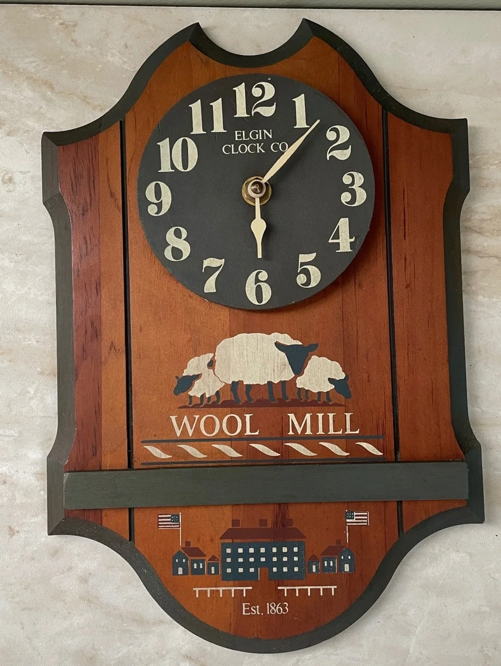 Vintage Elgin Clock Co Wool Mill Wall Clock | Primitive Farmhouse Decor